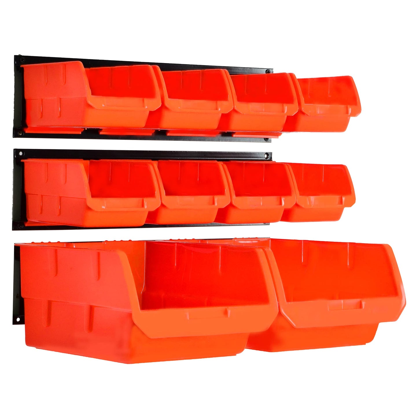 Wallmaster Wall Mounted Storage Bins, Wall Storage Bins Parts Rack 10 Bins&3 Rails Wall Mount Tool Organizer Hardware Storage Organizer (Orange)