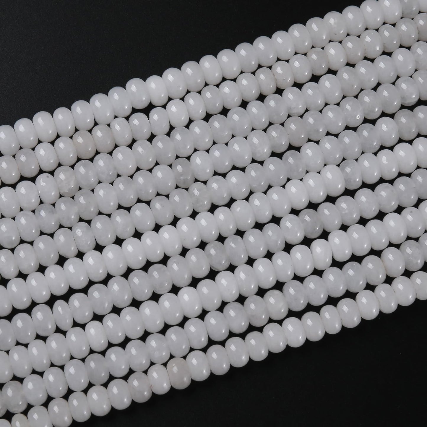 76pcs 5x8mm Natural White Jade Stone Rondelle Spacer Loose Beads Abacus Disk Stone Round Loose Gemstone Beads for Jewelry Making DIY Bracelet Necklace