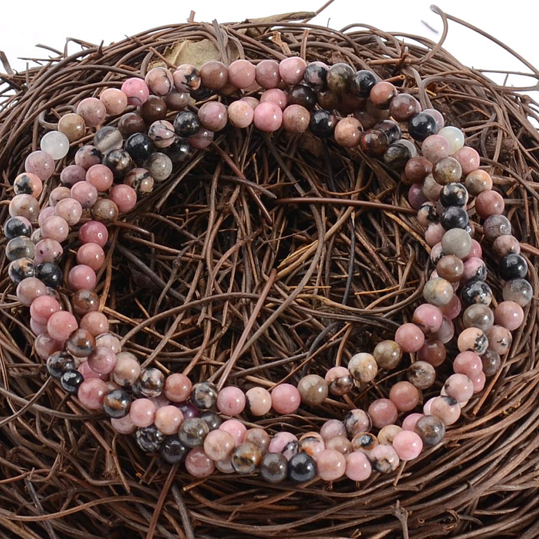 MASSIVE BEADS Pink Black Rhodonite - Stone of Fortune - Handmade Yoga Stretch Elastic Bracelet Natural Stone Crystal Healing Power Energy Gifts for Unisex Adult 4mm