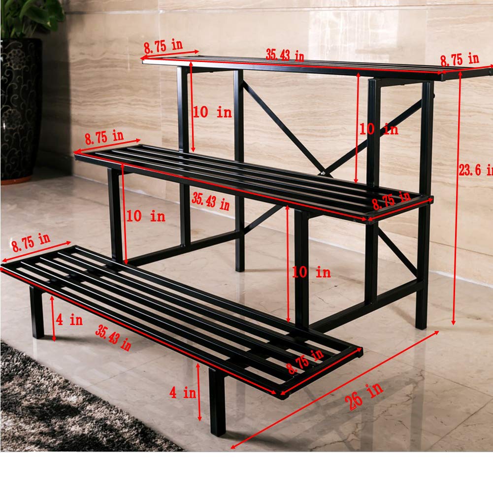 Zhongma 3 Tier Sturdy Metal Plant Stand, L35.43 x W26 x H23.6 inch, Heavy Duty Plant Holder for Home Indoor and Outdoor, 660 LBS Capacity & Heavy Duty Construction