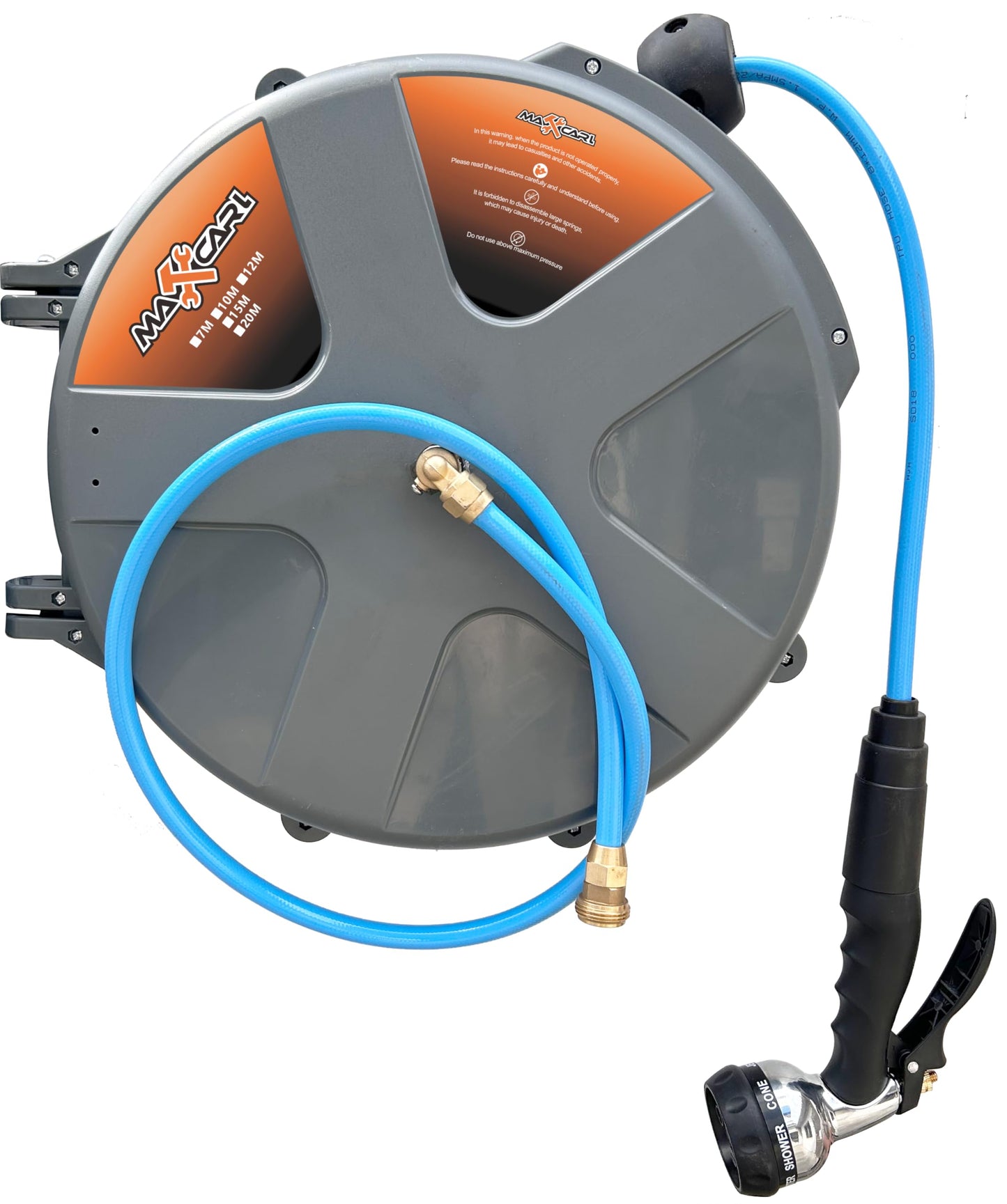 Maxcarl Retractable Water Hose Reel 1/2 in x 65 ft with Spray Gun, Wall Mounted High Pressure Hose Reel
