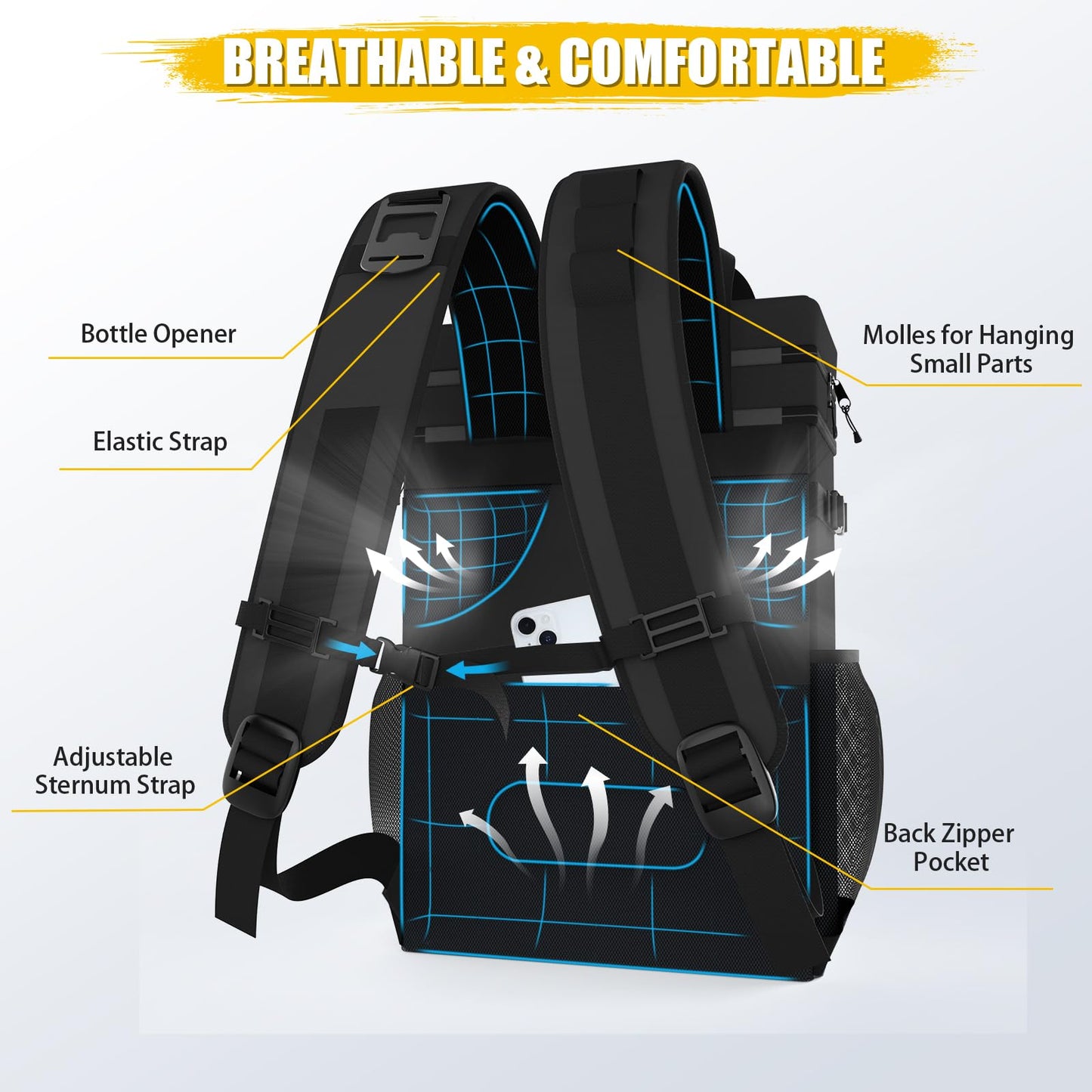 Backpack Cooler - AYAMAYA Upgrade Leakproof Cooler Backpack with Padded Top Handle, 40 Cans Large Waterproof Insulated Camping Coolers for Beach, Fishing, Picnic, Travel, BBQ