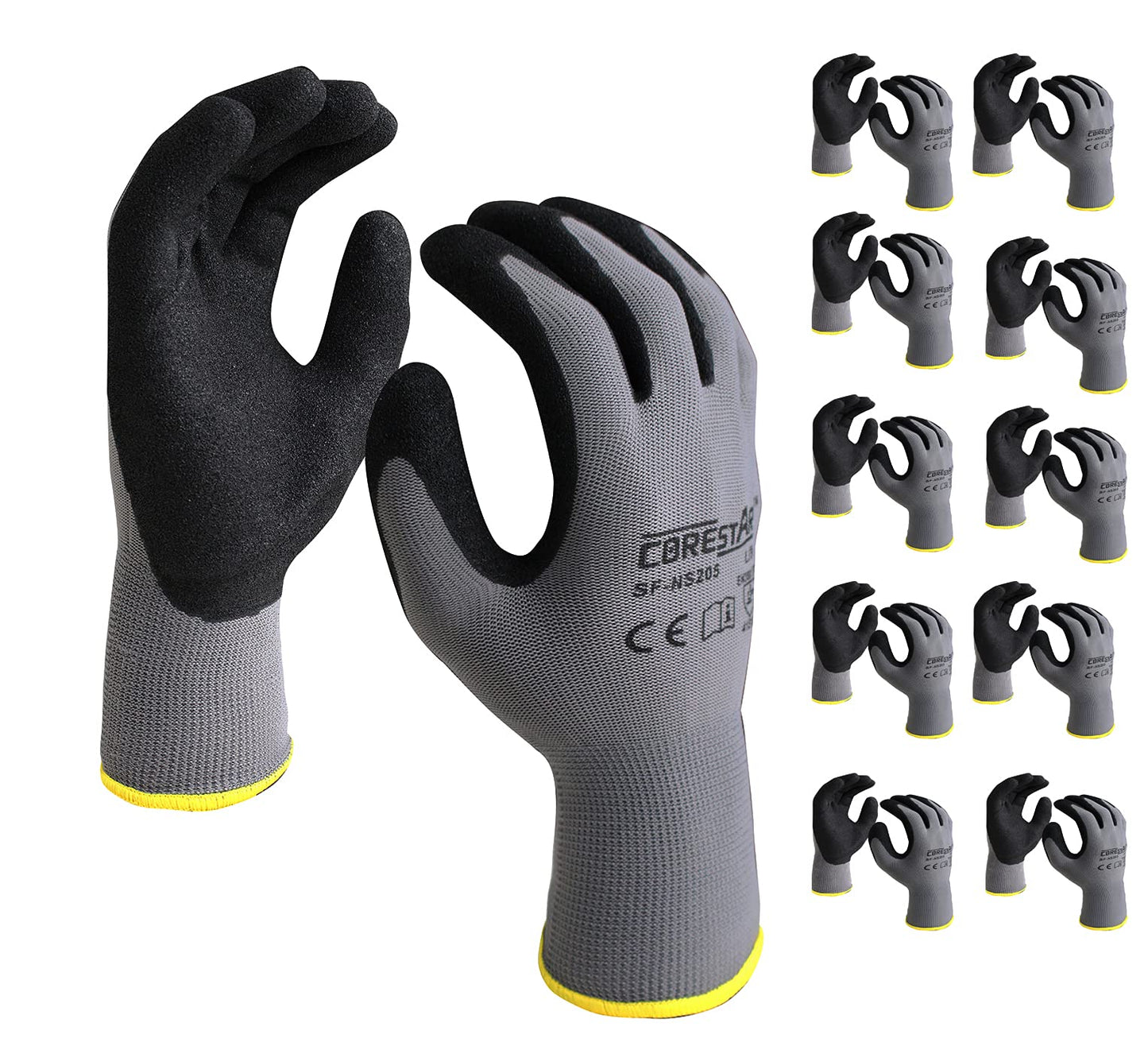 Onmaru Corestar Safety Work Gloves Sandy MicroFoam Nitrile Palm Coated Seamless Nylon Micro-Foam Gloves (10pair XL)