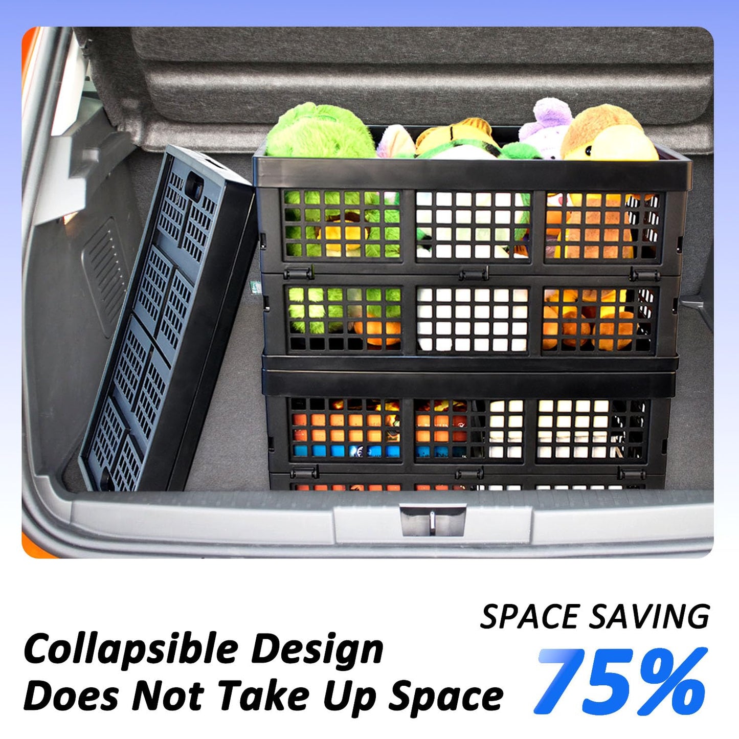 CONLI 3 Pack 34L Large Plastic Folding Crates for Storage, Collapsible Crate for Storing Food Bottle Toy Book Rectangular Storage Crate for Home Office Kitchen Classroom