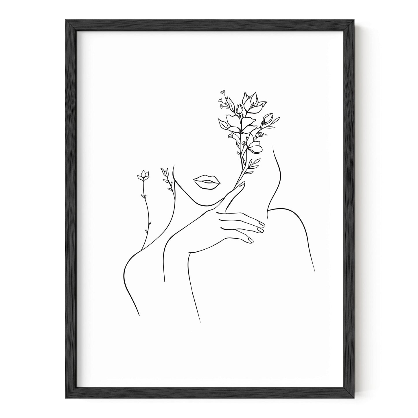 HAUS AND HUES Black and White Prints Line Art Line Art Wall Decor Minimalist Wall Art for Women, Line Drawings Minimalist Silhouette Wall Art Female UNFRAMED 12” x 16” (Woman with Flower)