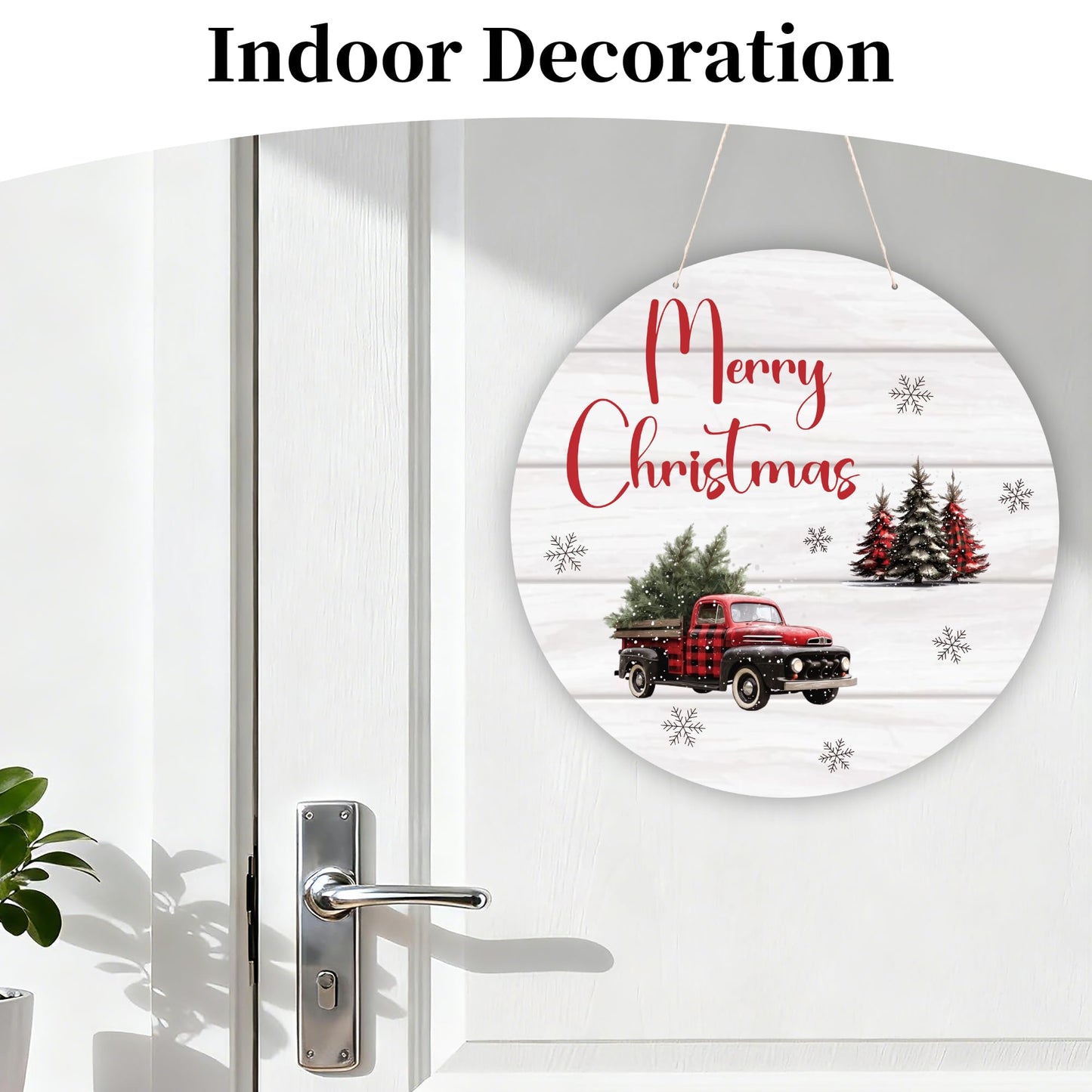 Merry Christmas Wood Hanging Sign, Christmas Welcome Decor for House Front Door