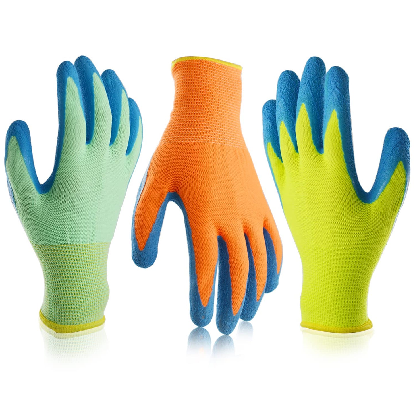 SECHAND Kids Gardening Gloves, 3 Pairs Non-Slip Garden Gloves for Toddlers, Preschoolers, Schoolchildren, Preteen, Childrens Rubber Coated Yard Work Gloves, Size 4 (Age 7-8)