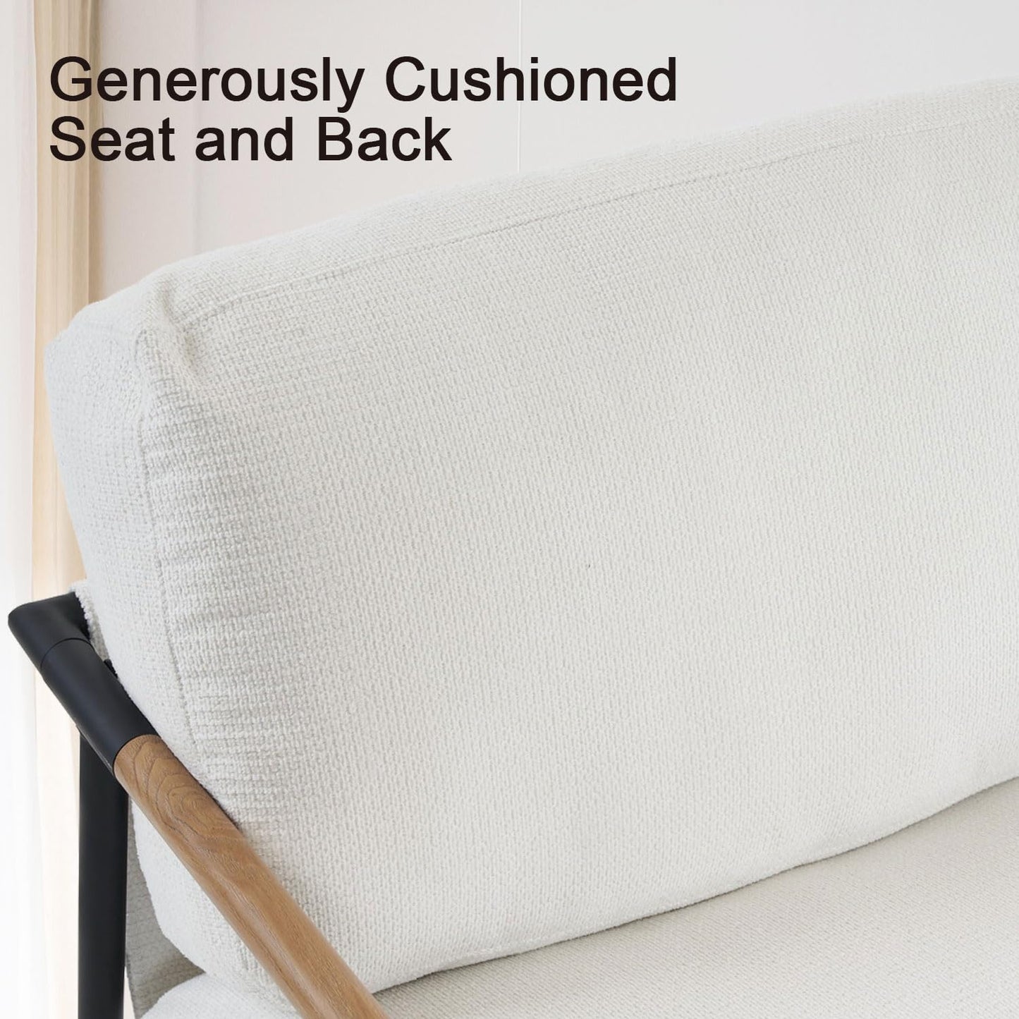Accent Chair Mid Century Modern Armchair for Living Room,Bedroom,Office,Lounge Comfy Chenille Upholstered Soft Removable Washable Cushions and Pillows,Metal Wood-Grain Armrest Legs,White