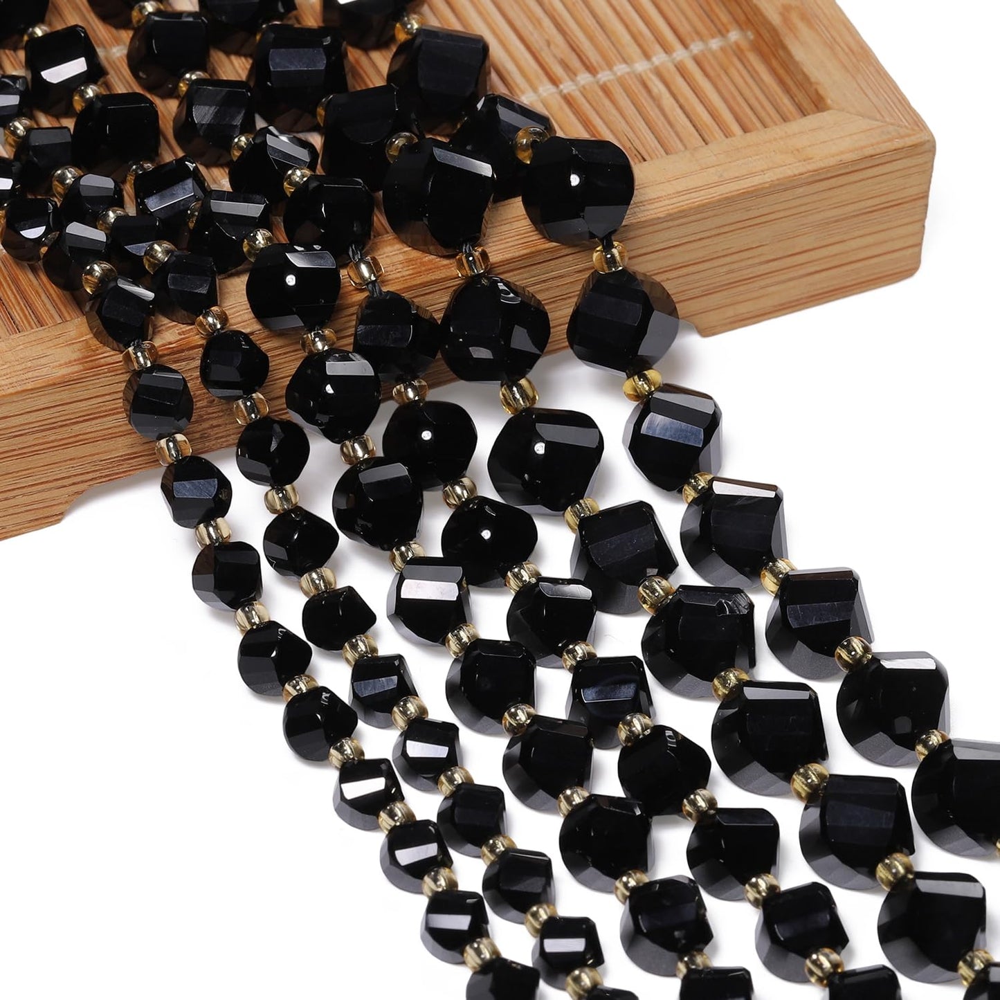 Yochus 42pcs Natural Black Tourmaline Stone Beads for Bracelet，2strands 6mm Facted Twist Loose Gemstone Beads for Jewelry Making DIY Craft Necklace Earring