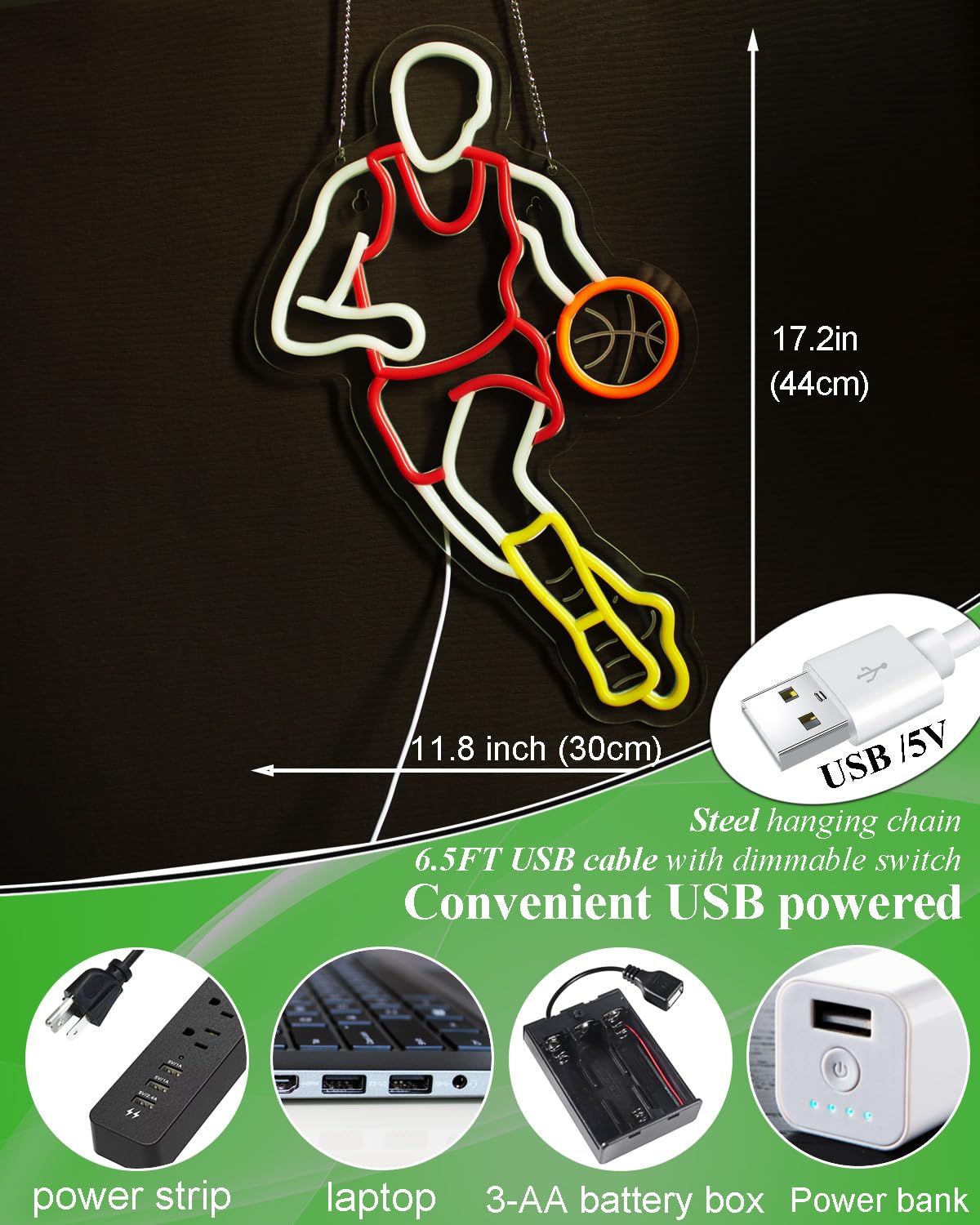 Basketball Neon Signs for Wall Decor,Sport Basketball Player LED Neon light, Dimmable USB Powered, Decor for Home Gym Bedroom Man Cave Arena Room Bar Garage,Gift for Basketball Fans