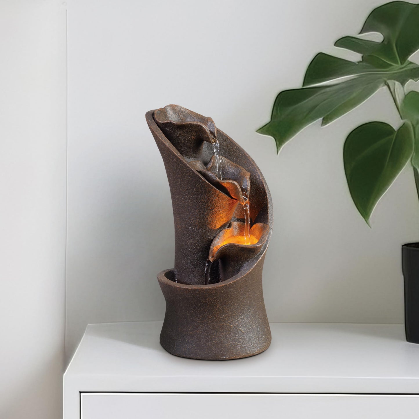 Kalona Tabletop Waterfall Fountain, 3-Tier Indoor Water Fountain for Home Office Decor, Relaxing LED Fountains with Artistic Stone-Look Design for Meditation (23005)