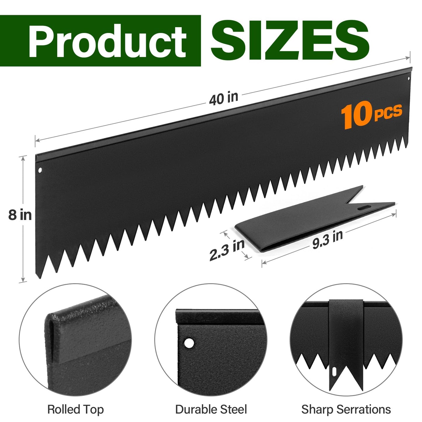 LAVEVE Landscape Edging Galvanized Steel Black, Hammer-in Metal Garden Edging Border with Clips, Suitable for Garden Fence, Paver Edging, Lawn and Yard