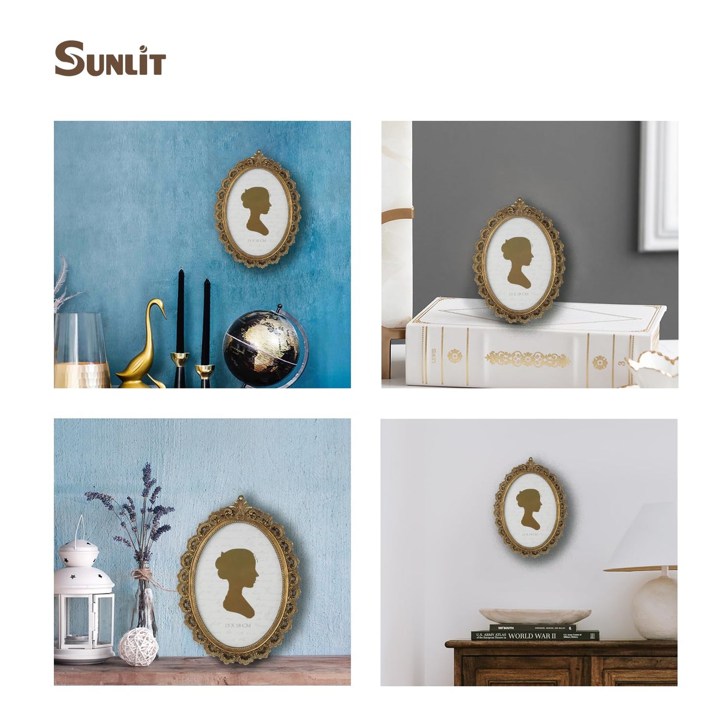 Sunlit Vintage Picture Frame 5x7 Inch, Oval Antique Photo Frames with Glass Front, Luxury Photo Display, Tabletop Wall Hanging, Gift Ideas, Bronze