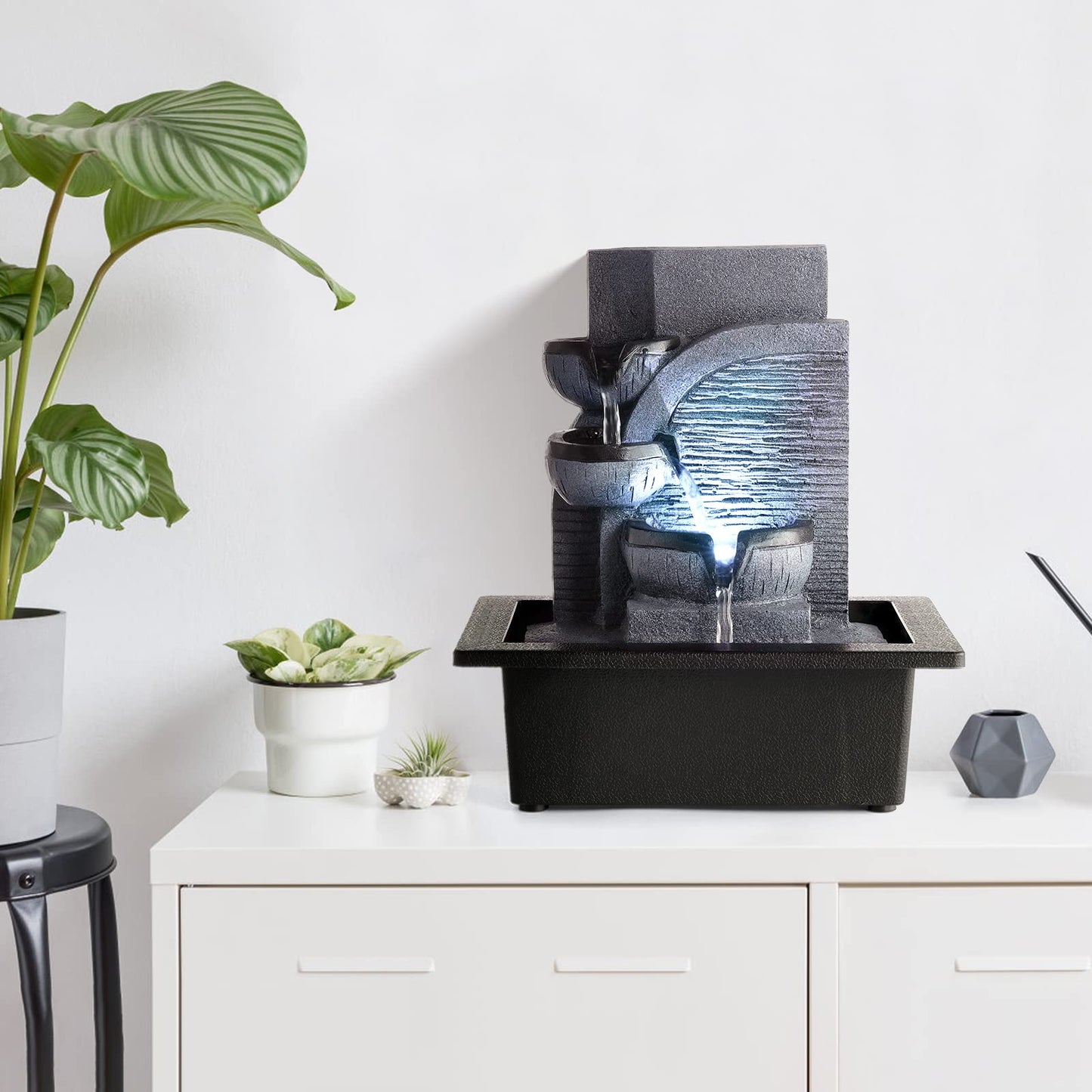 WICHEMI Tabletop Water Fountain with LED Lights Indoor Waterfall Fountains Relaxing Water Feature Indoor Fountains Zen Meditation Desktop Fountain for Home Office Bedroom Decor (Style 6)