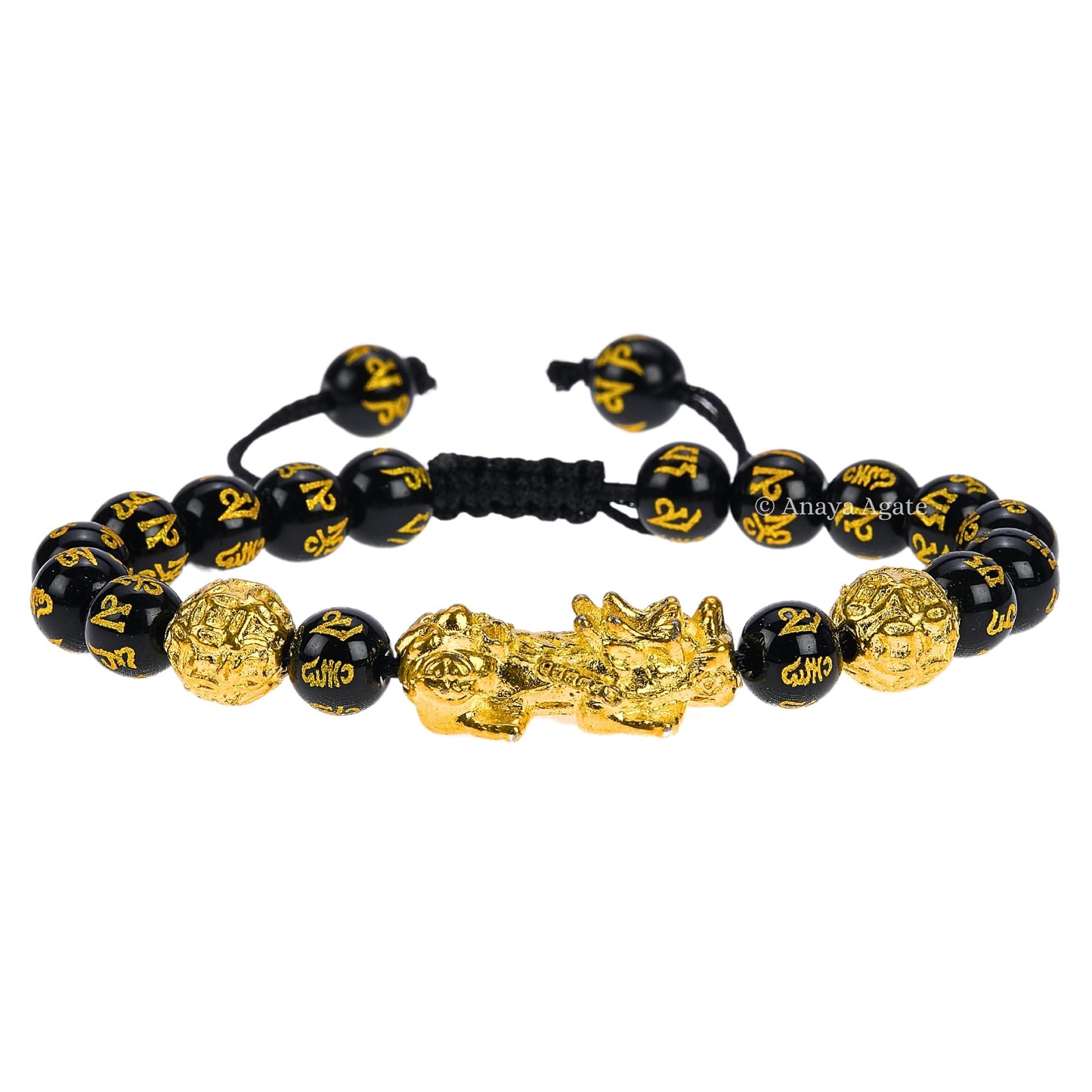 ANAYA AGATE Black Obsidian(Pixiu) Bracelet Energy Protection Crystal Handmade Adjustable Bead Bracelet Perfect for Men, Women’s Christmas Gift Gemstone Healing Stretch Pulsera Para Hombre Mujer Stocking Stuffer