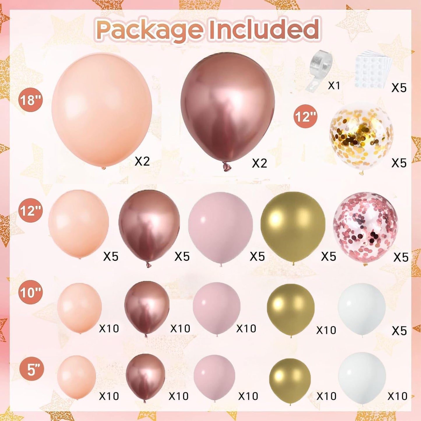 Rose Gold Balloon Garland Kit, Nude Pastel Pink Metallic Gold Matte White Balloons Gold and Rose Gold Confetti Balloons for Valentines Day Wedding Bridal Shower Party Girl Birthday Decorations