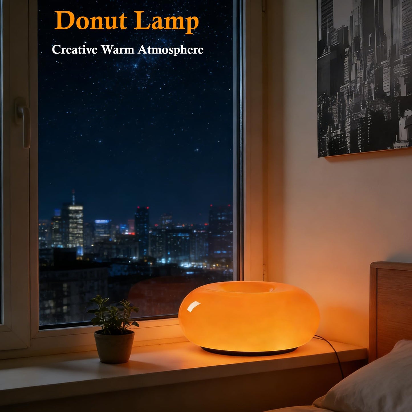 MIXL - Orange Donut Table Lamp,Dount Light Lamp Ambient Lighitng,Aesthetic Touch Table Lamps,Modern Cute Desk Lamps for Living Room Bedroom