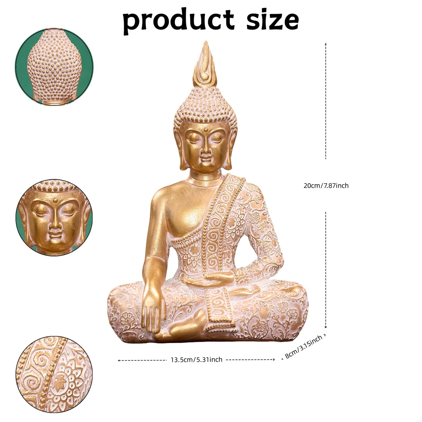 Swaite Golden Resin Buddha Statue7.87 Inch Serene Spiritual Art Piece, for Office Altar Collection to Enhance Focus & Mindfulness