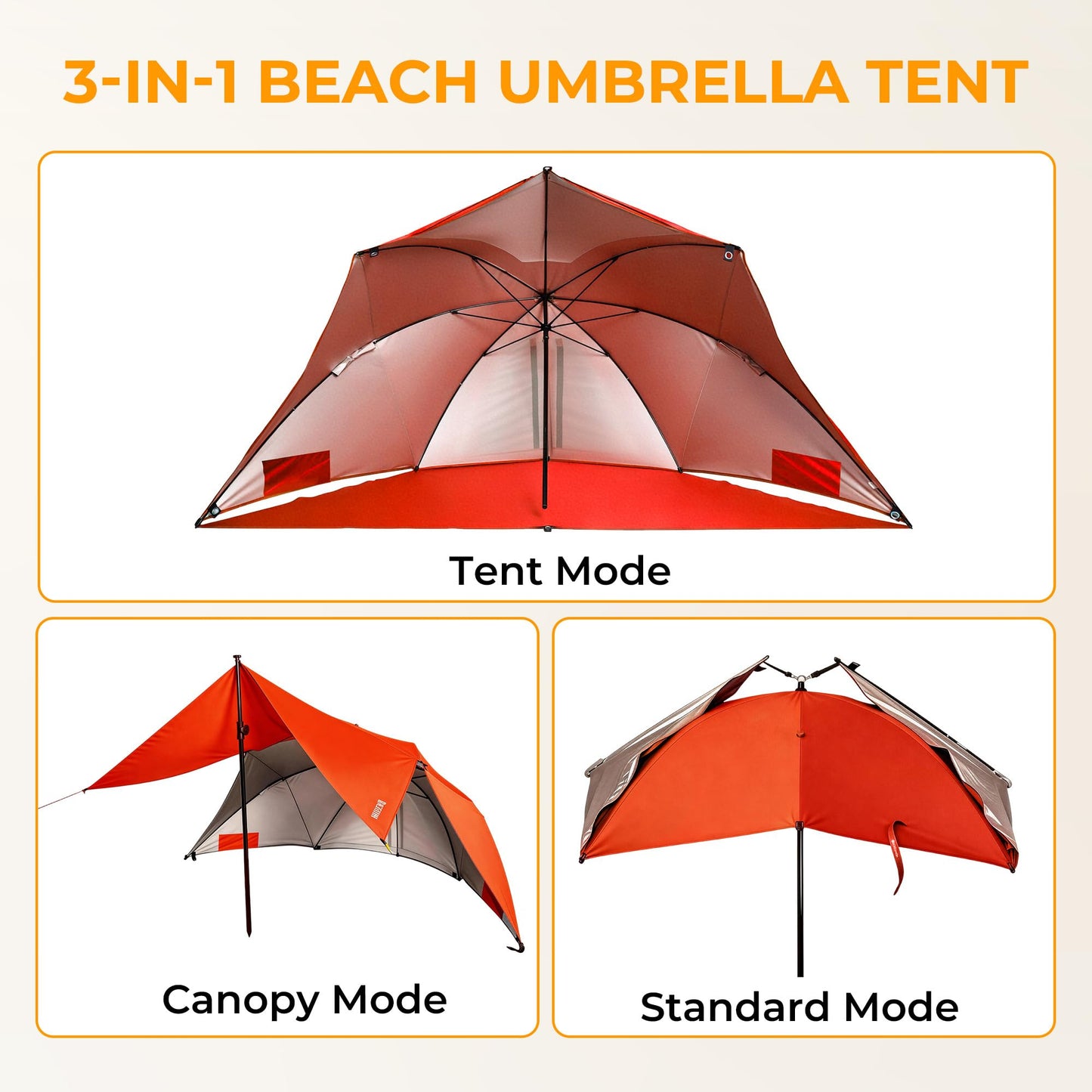HOMEDEMO Beach Umbrella Tent (9.5ft, Red) with Fan Canopy, 3-in-1 Umbrella Shade Shelter for Beach, Picnic, Bleacher, Sports Games