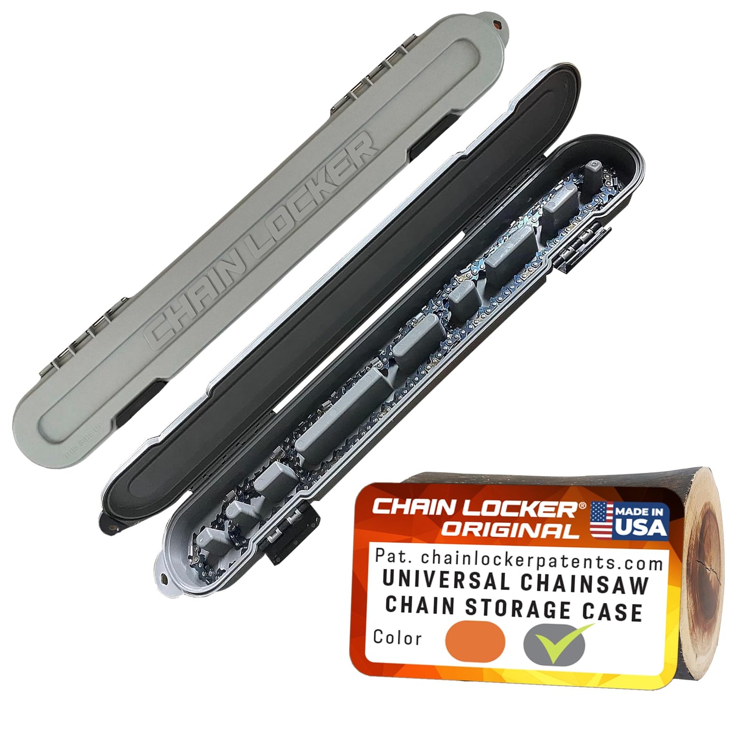 Original Chainsaw Chain Storage - Universal Portable Saw Chain Holder Case For all Chains up to 20” Inch Blades - Can Stack 2 Inches Deep, Fits a Minimum of 8 Chains, Made in USA - Gray