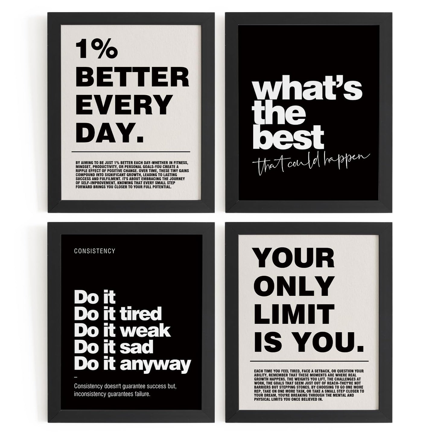 DSHFG Motivational Inspirational Office Wall Art Decor Prints Set of 4, Black Motivational Wall Decor Trendy Retro Posters for Office Home Decor, 8x10 Unframed