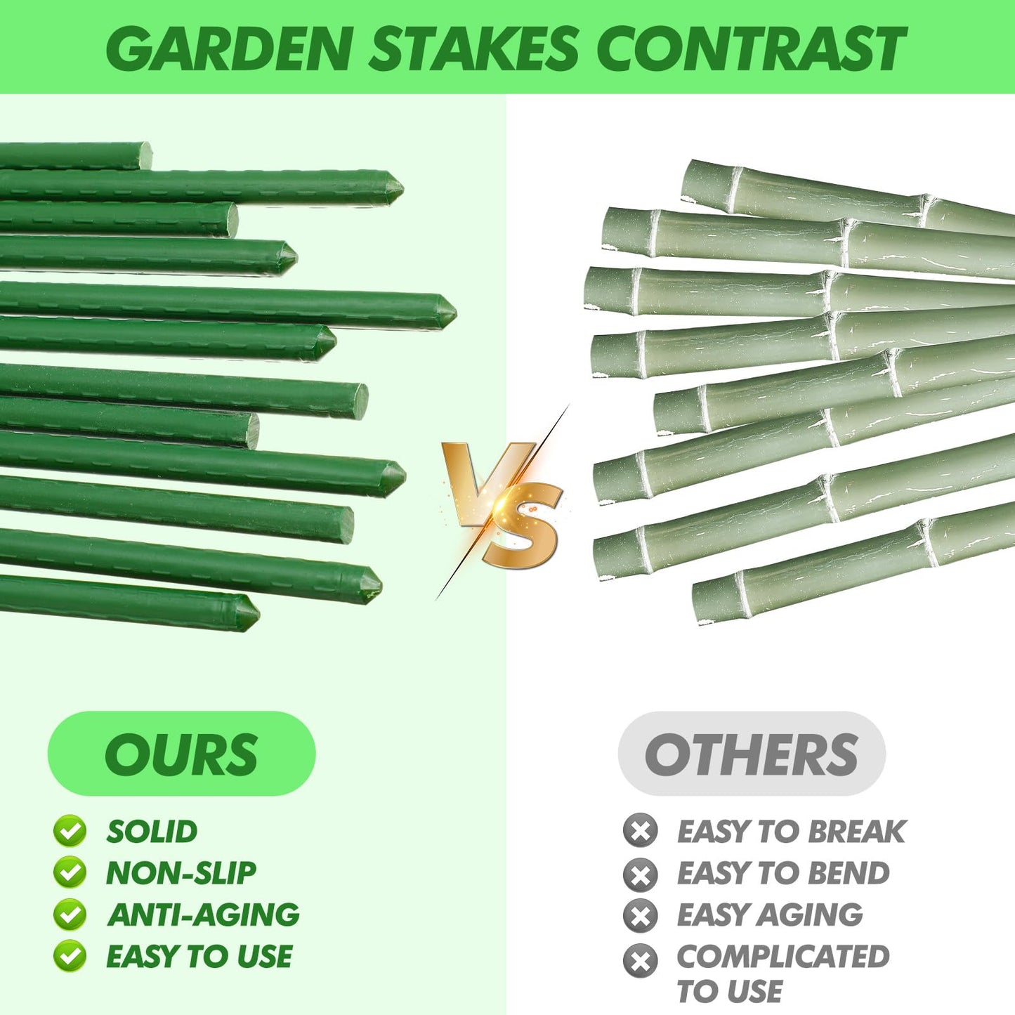 SiliFine Garden Stakes Plant Stakes Tomato Stake Plant Support Garden Stick Bulk Fence Steel Stick Support for Growing Climbing Gardening Fences Poles(200 Pcs,11mm X 5 ft)