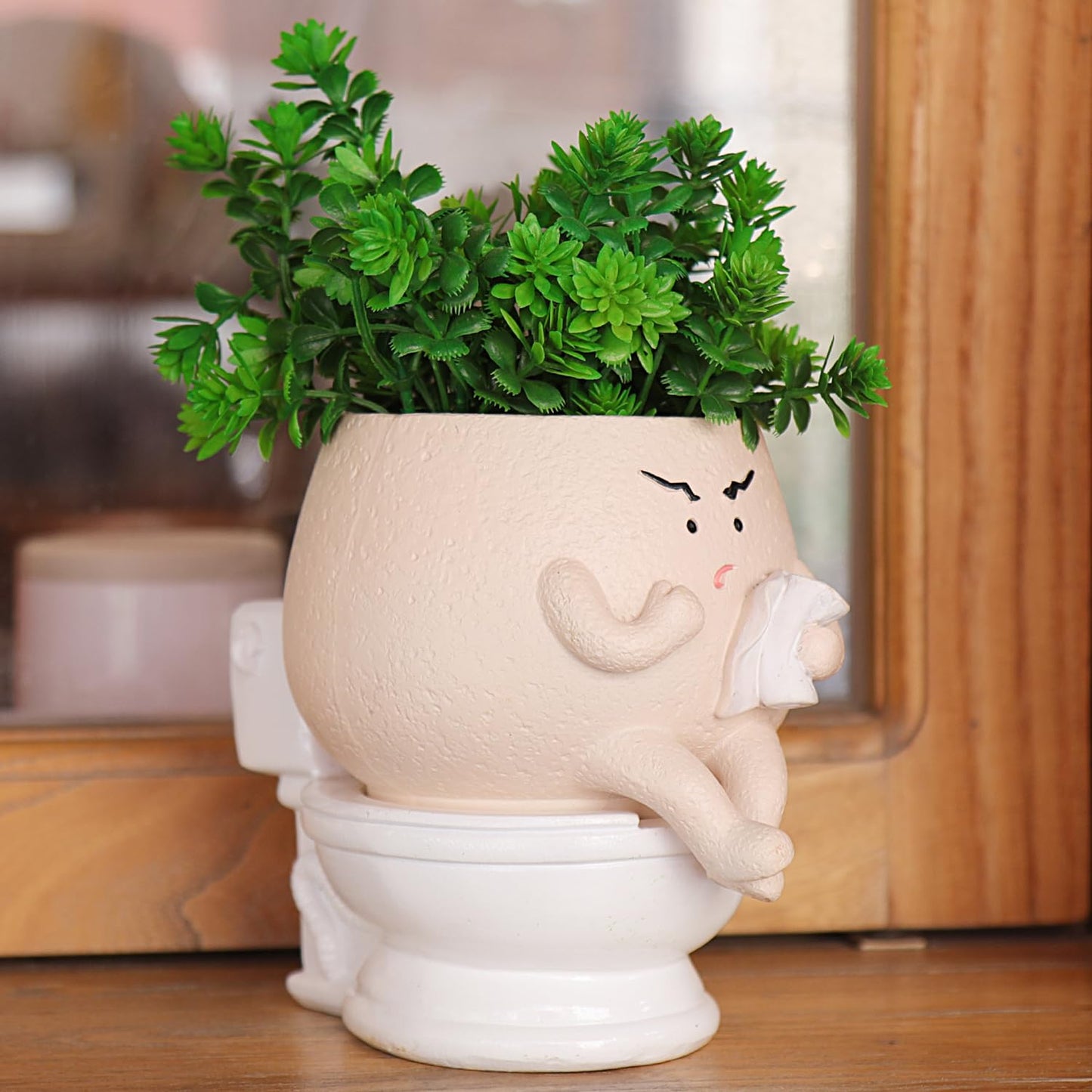 NINIPAPA Funny Face Toilet Planter with Drainage Hole for Indoor Plants, Cute Self Watering Plant Pot for Succulent Flower Pots, Unique Head Planters Gift on Birthday Christmas
