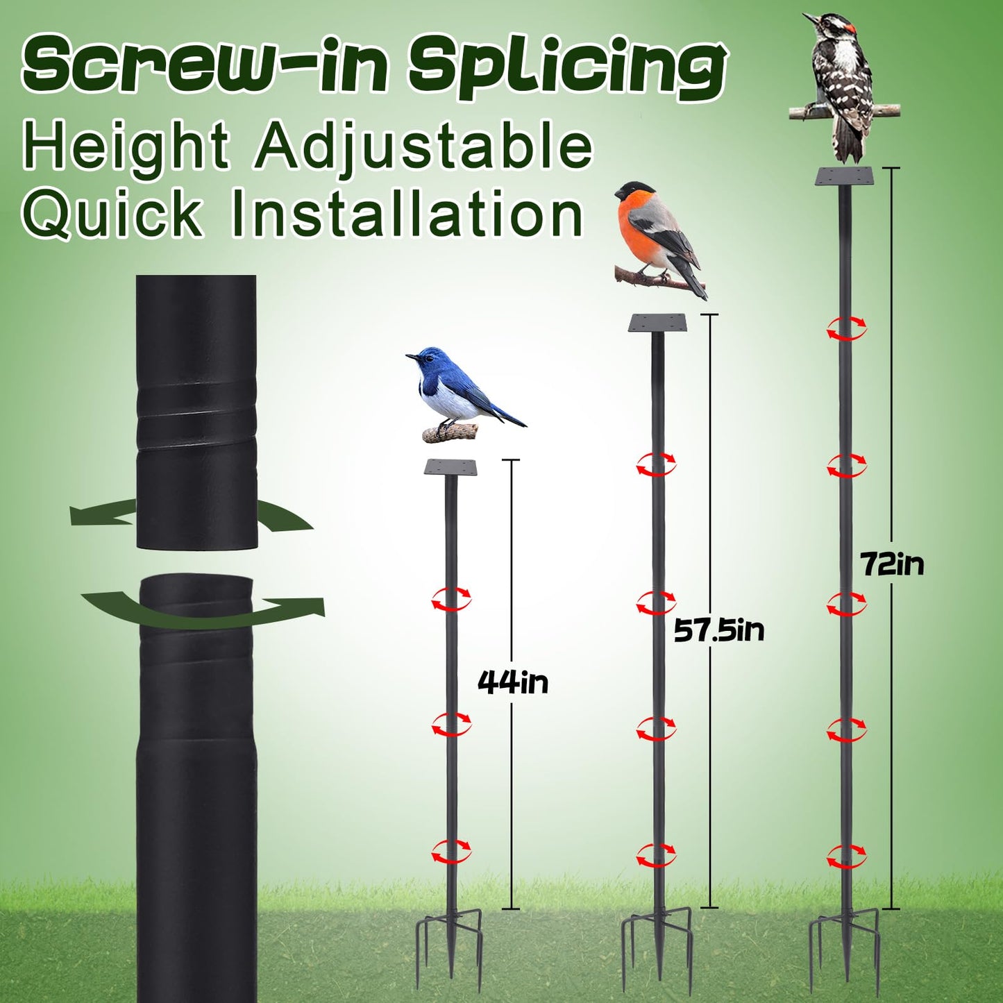 Bird Feeder Pole for Outdoors - 82in Tall Adjustable Heavy Duty Bird House Feeding Station with 5-Prong Anchor for Outside Garden Wild Bluebirds Watching