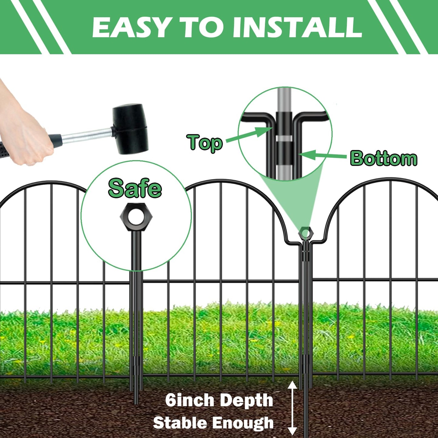 Blingluck Garden Fence, 22 in(H) x 10.83 ft(L) Arched Rustproof Metal No Dig Fence Garden Fence Border, Ground Stake Animal Barrier Fence for Rabbit Dog, Outdoor Decor for Yard & Patio