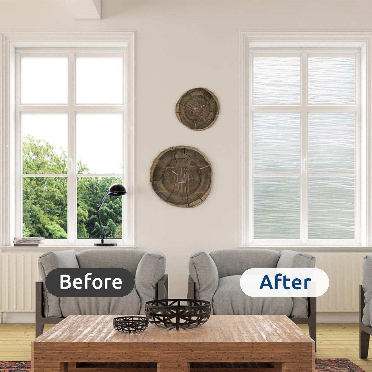 rabbitgoo Window Privacy Film Frosted Glass Film Removable Vinyl Door Coverings UV Blocking Decorative Static Cling Non-Adhesive Window Clings Sticker for Home Decor, 17.5 x 78.7 Inches