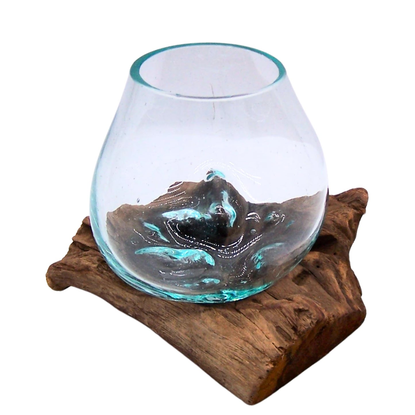 Wowser Small Glass Bowl on Driftwood Figurine, Freestanding Nautical Décor, Beach Themed Decoration, 6.5 Inches