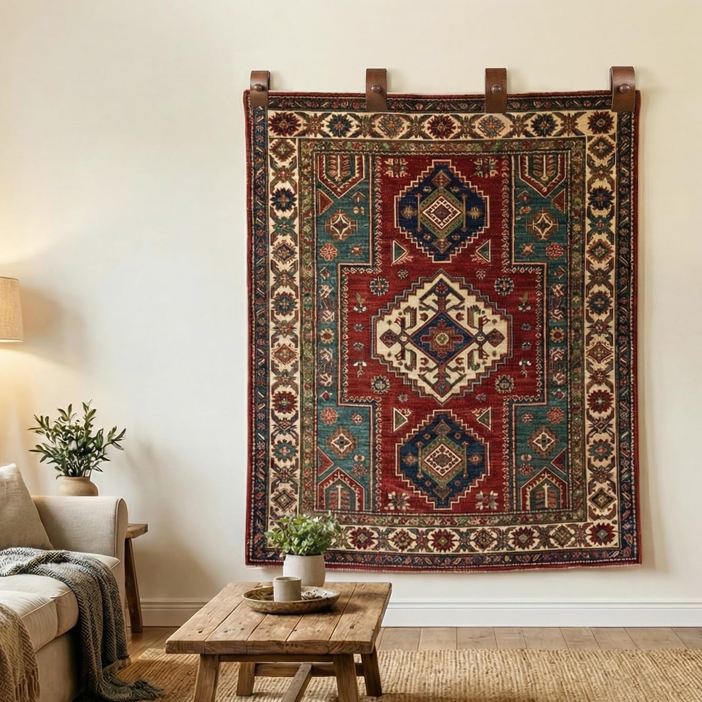 Walnut Adjustable Large Quilt Hanger for wall for Display,Wooden Heavy Duty wall Hanger Clips for Tapestry,Rug,Carpet and Duvet Covers,Poster Frame Nails and Hanging kit (Mid-Century Curved Clip)
