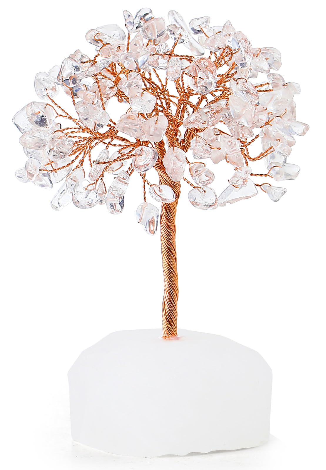 QINJIEJIE Clear Quartz Healing Crystal Tree Decor Natural Stone Gemstone Room Office Desk Small Shelf Decor White Crystal Base Copper Wire Money Tree of Life Spiritual Yoga Gift for Women Men