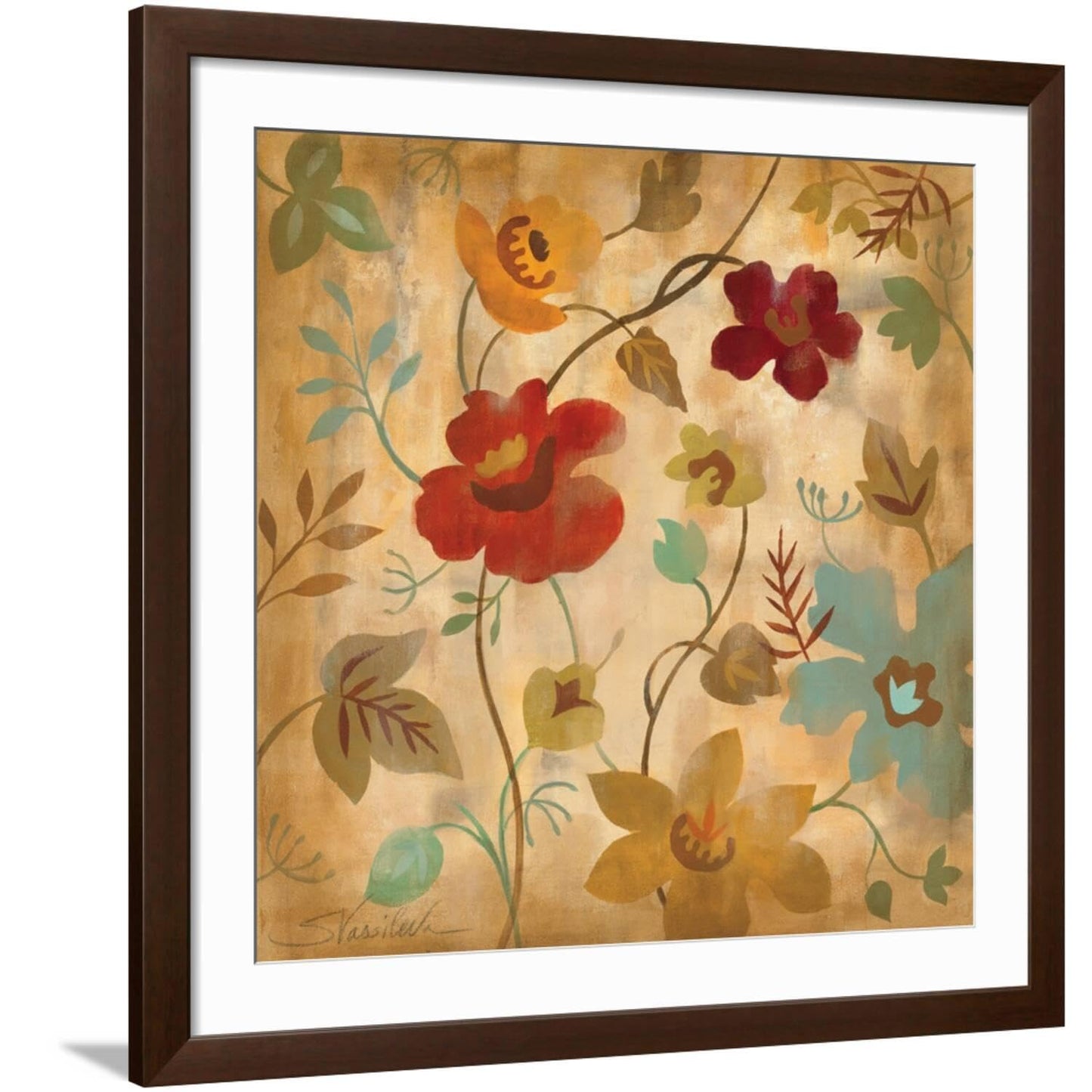 ART.COM Wall Art Print Antique Embroidery II on Brown Frame by Silvia Vassileva, 38" x 38"