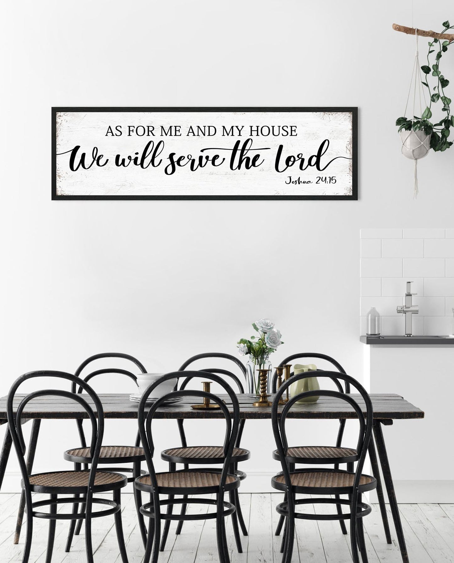 As for Me and My House We Will Serve the Lord Sign: Rustic Family Bedroom Signs Wall Decor Above Bed,Framed Country Wall Plaque Hanging Farmhouse Bible Verse Sign Christian Art Gifts 12" x 40"