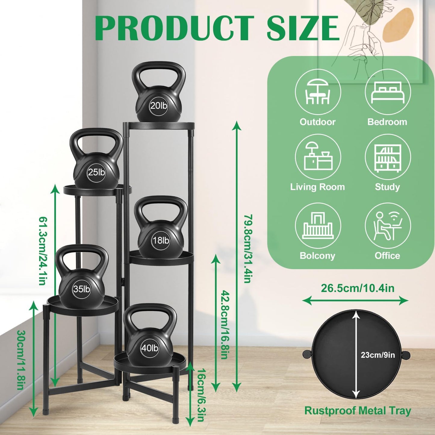 Atpddpey Plant Stand Indoor Outdoor 5 Tier Black Metal Plant Holder 31 in Tall 9 in Wide,Tiered Flower Pot Display Stand,Multiple Plant Stand for Living Room Corner Garden Patio Lawn Balcony