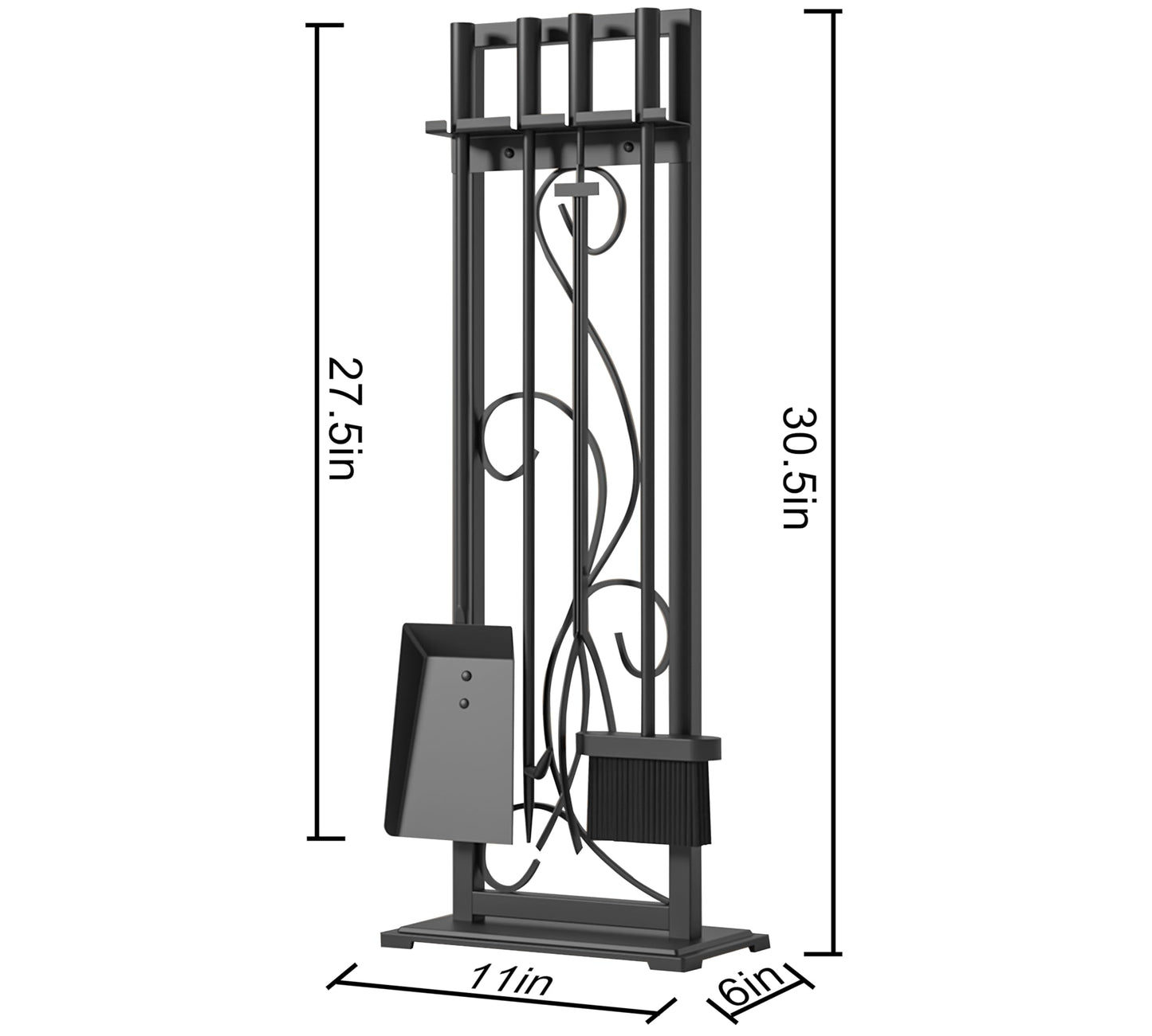 Kingson 5-Piece Heavy Duty Wrought Iron Fireplace Tool Set - Durable Indoor & Outdoor Fireplace Accessories with Decorative Black Finish - Stylish and Functional Hearth Décor for Fireplaces