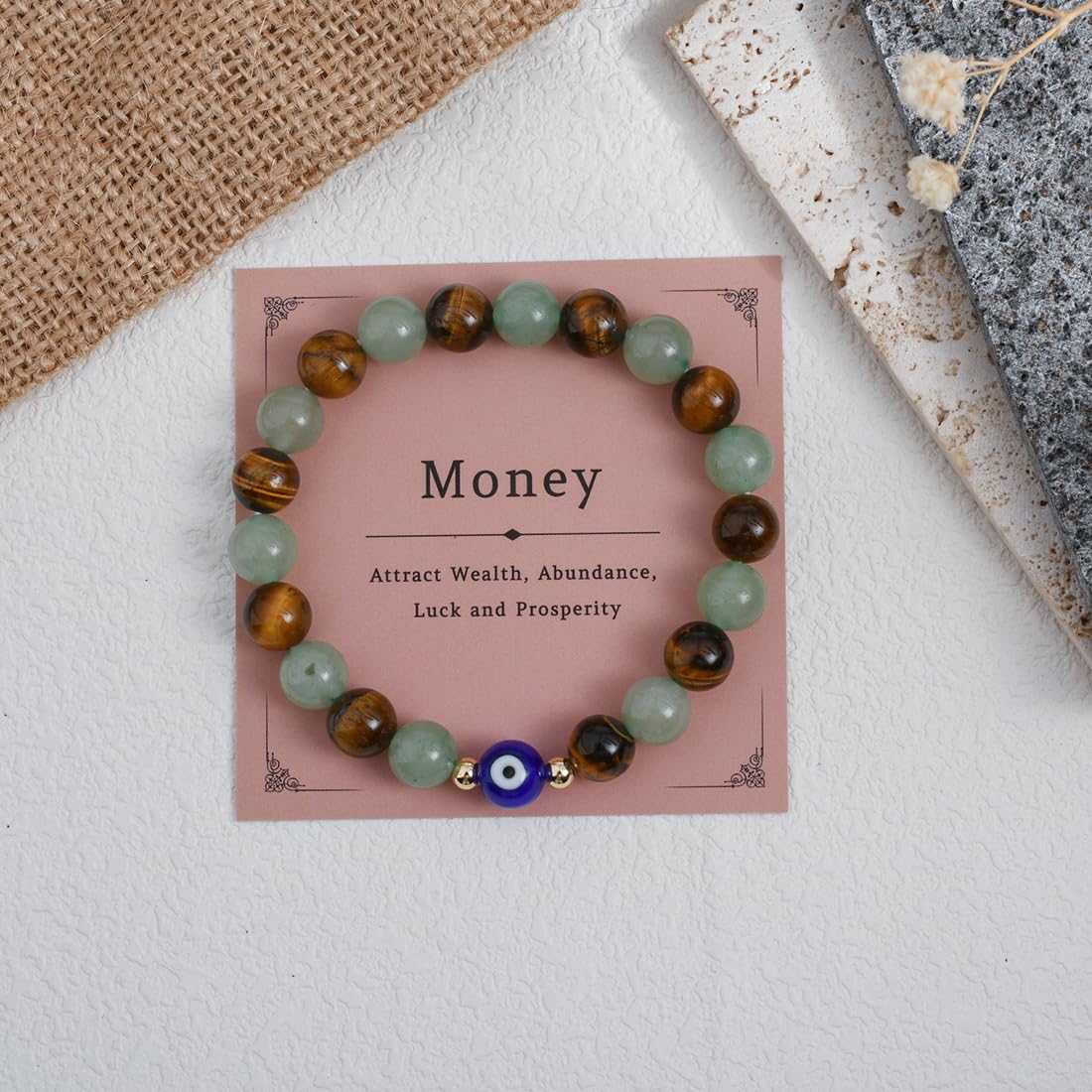 DLYFNVEV Money Attraction Bracelet Wealth Luck Fengshui Green Aventurine Tigers Eye Evil Protection Beaded Healing Crystal Natural Stone Jewelry Gifts For Women C