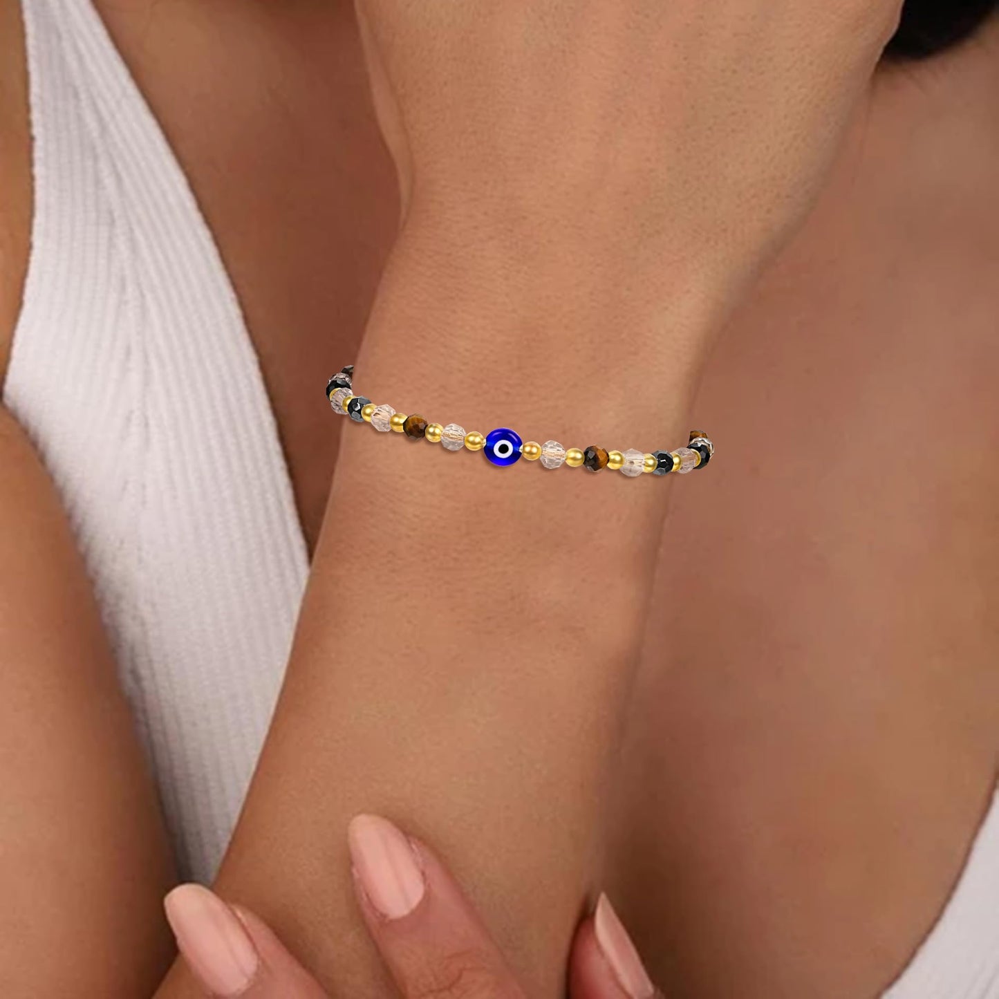 SmileBelle Triple Protection Bracelets for Women, Black Tourmaline Bracelets as Evil Eye Jewelry for Women Tigers Eye Bracelet for Crystal Jewelry Hematite Bracelet as Birthday Gifts