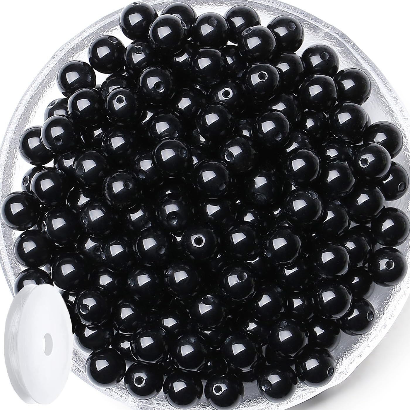 QINJIEJIE 100PCS Black Obsidian Beads 8mm Black Beads Natural Stones Bead Round Loose Gemstones Crystals Bead for DIY Bracelet Beading Jewelry Making Necklace Earrings 0.32" Crystal Stone