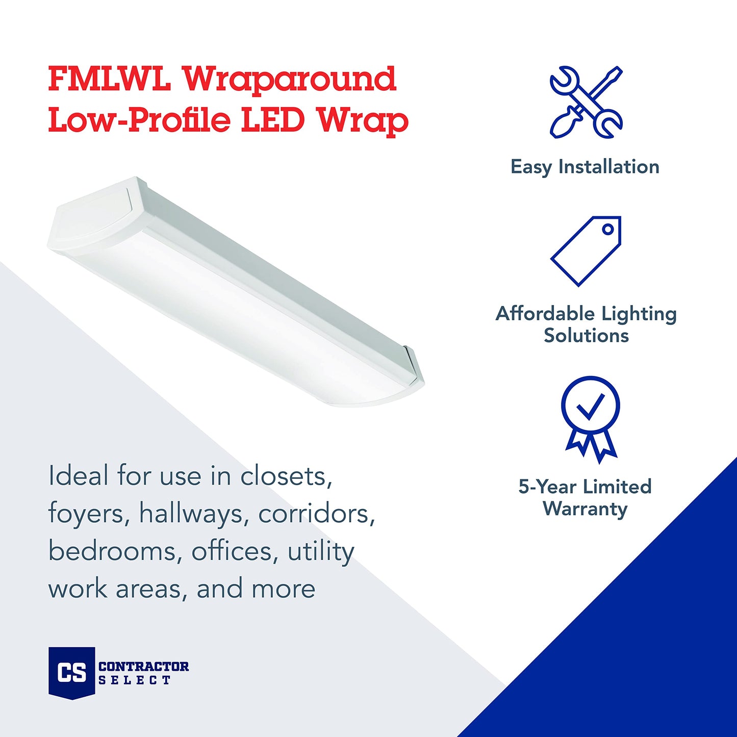 Lithonia Lighting 2 Foot LED Light Fixture, Low-Profile LED Wraparound Flush Mount Ceiling Light, 4000K Cool White, 120V, 24-Inch (FMLWL 24 840)