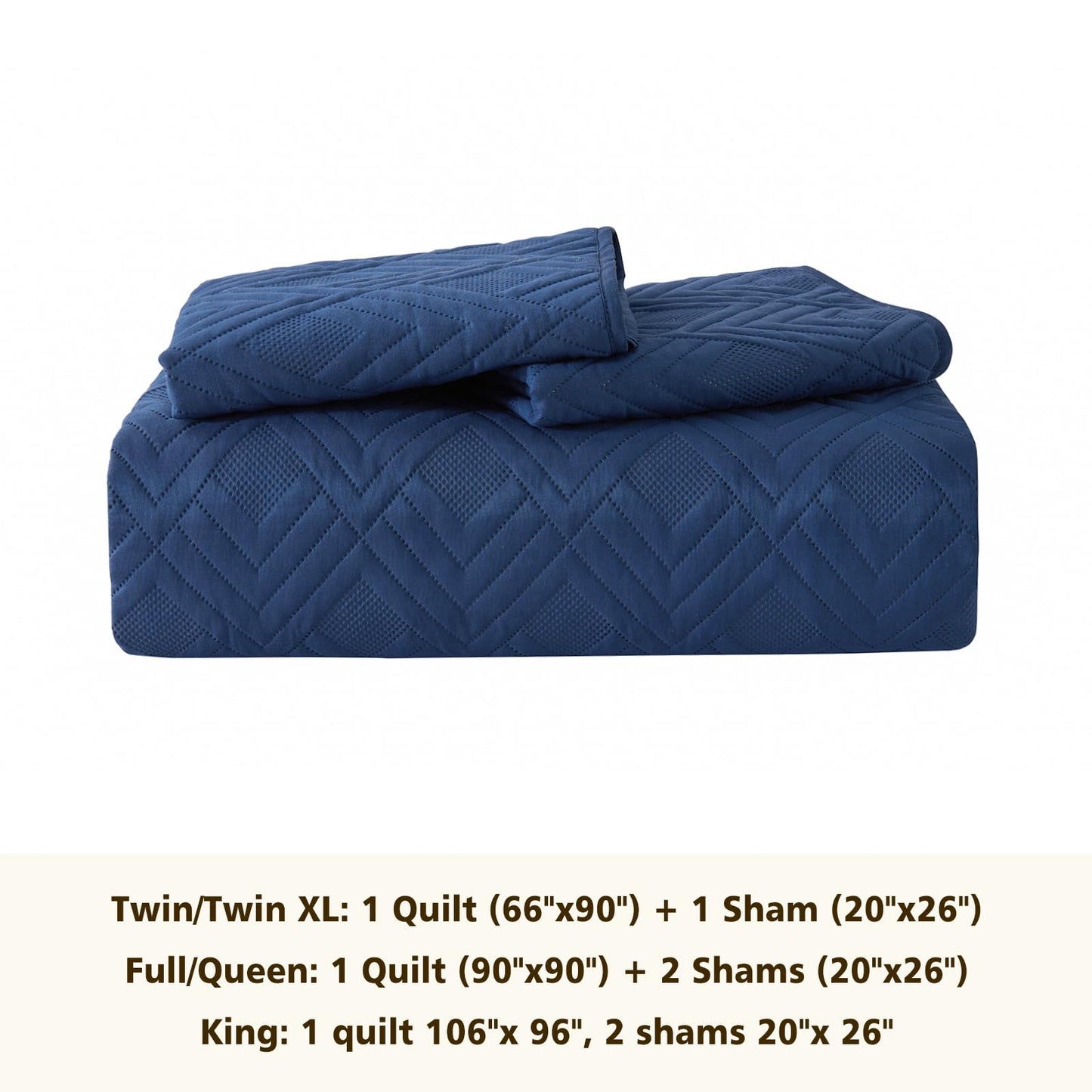 EMME Quilts Queen Size Bedding Sets, Navy Blue Bedspread Soft Lightweight Pre-Washed Quilt, 3 Piece Cozy Reversible Microfiber Ultrasonic Coverlet with Pillow Sham (Diamond Pattern,90"x90")