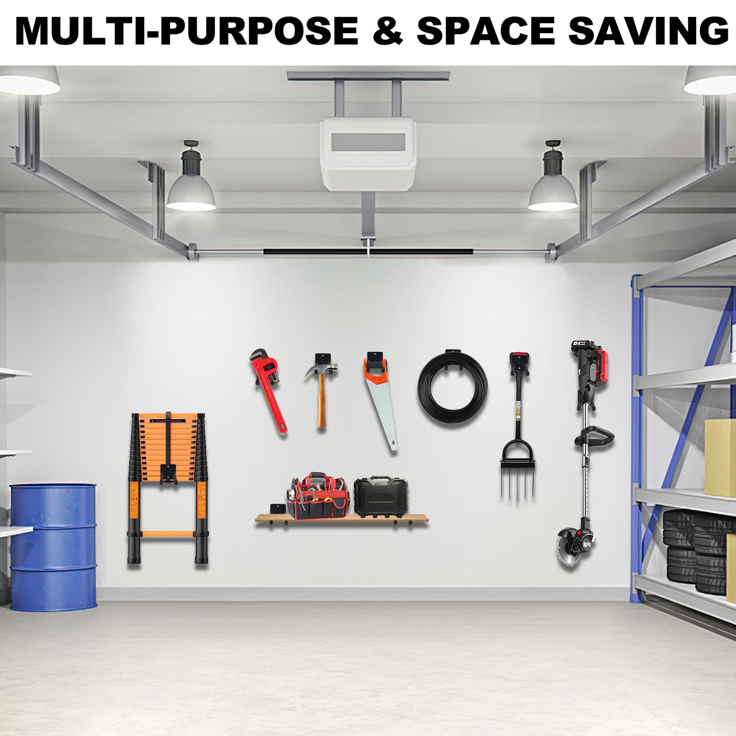 Heevir 14 Inches Extra Large Garage Hooks, 4Pcs Heavy Duty Garage Wall Mount Organizer, Tool Hanger Long Utility Storage Hooks for Hanging Tire, Chair, Ladder, Garden Tools, Strollers and More