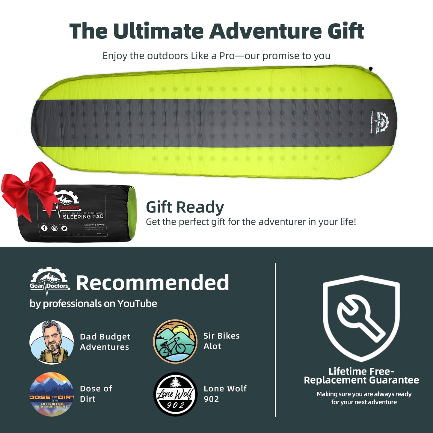 Gear Doctors Oxylus 4.3R-Value Insulated Foam Self Inflating Sleeping Pad Camping—Sleeping Pad Backpacking Air Mattress—Camping Mattress Self Inflating Camp Mat 4 Seasons Sleep Mat—Camp/Floor/Tent/Cot