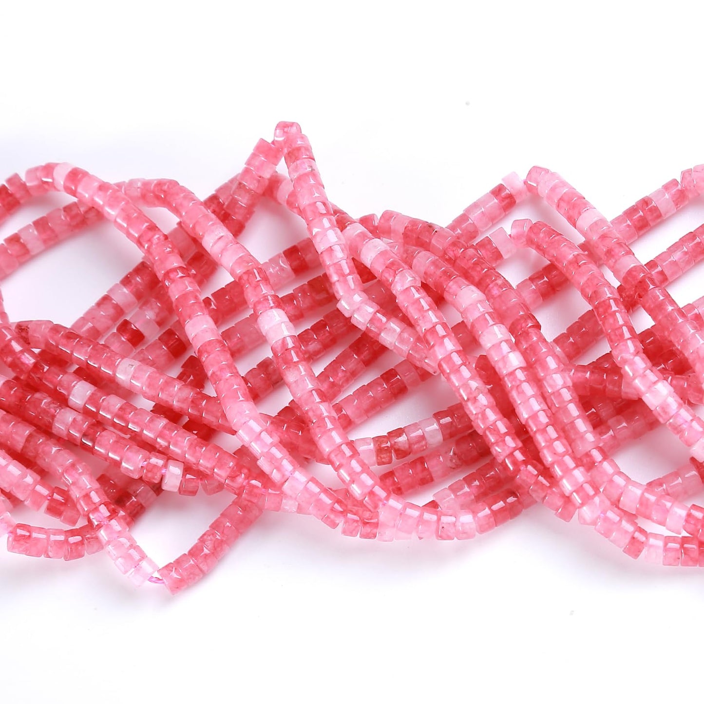 150pcs 2x4mm Natural Pink Jades Tube Shape Beads Loose Flat Round Cylinder Flat Spacer Green Stone Beads for Bracelet Earrings Jewelry Making