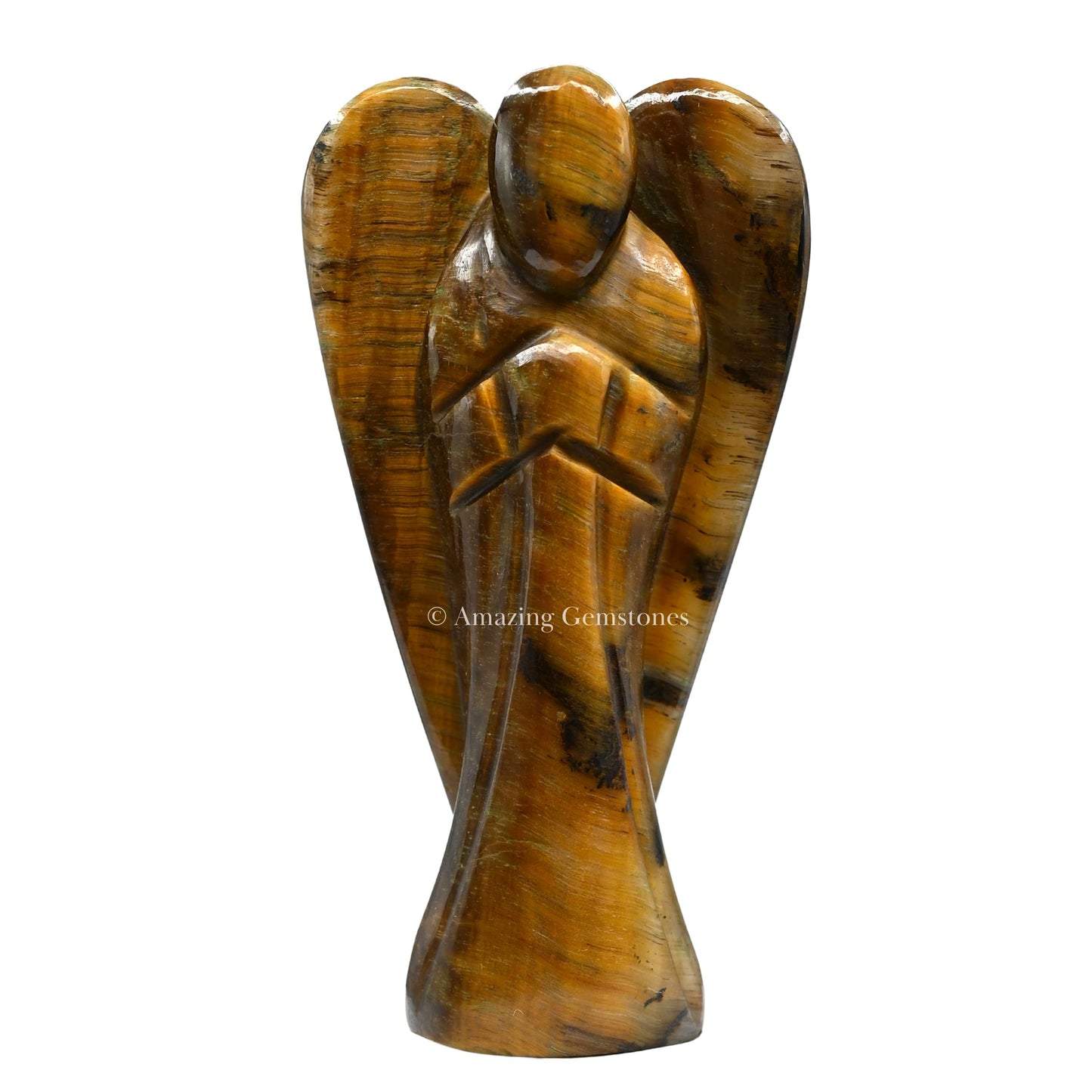 Tiger Eye Crystal Guardian Angel Figurines Ornament for Healing Birthstone, Decoration Statue (Hand Carved Pocket Gemstone Angel) (2 inch)