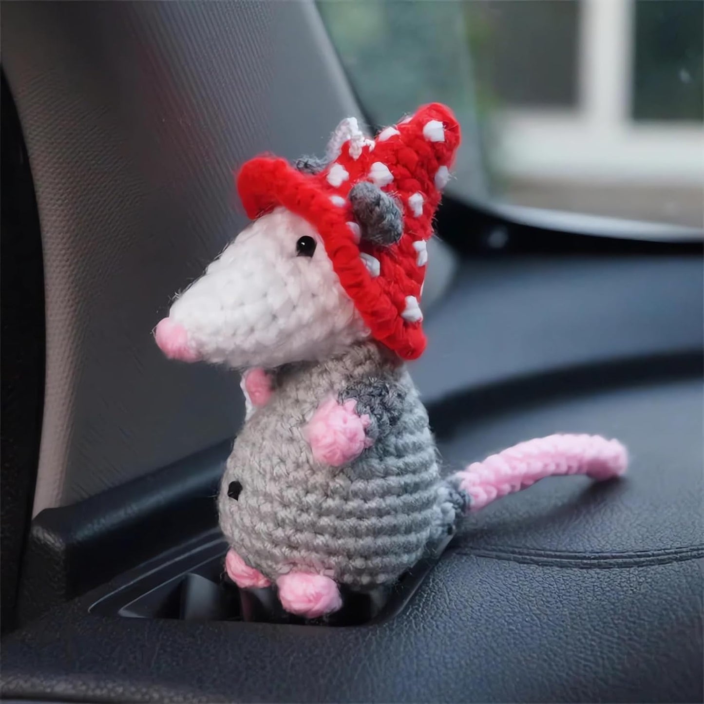 atcryih 2024 New Possum Car Charm, Handmade Crochet Knitted Possum Car Pendant, Opossum Gifts Rearview Mirror Accessory Swinging Car Ornament, Cool Car Dashboard Decorations (A-Down)