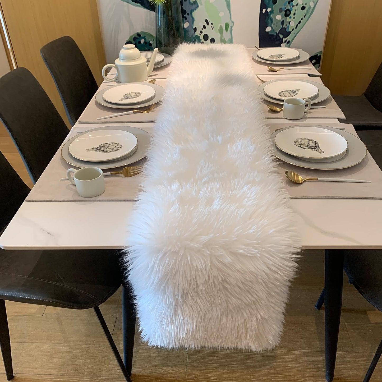 Table Runner,Christmas Fur Table Runner for Party Birthday Friendsgiving Wedding Dinning White Fur Table,Faux Fur Runner for Table(White, 12x60 Inch)