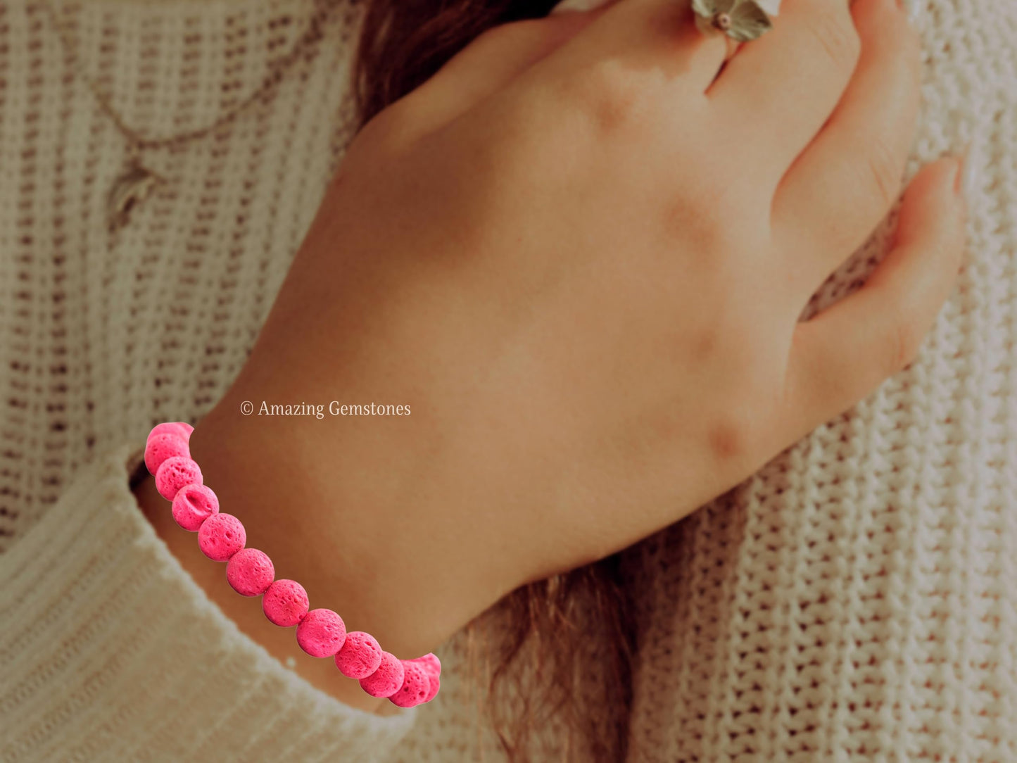 Amazing Gemstone Crystal Bracelet for Women Men's Gifts - Protection Healing Crystal Bracelet - 8mm Gemstone Beaded Stretchable Bracelet Pulseras Para Hombres Mujer Stocking Stuffers Mothers Day Gift (Pink Lava)