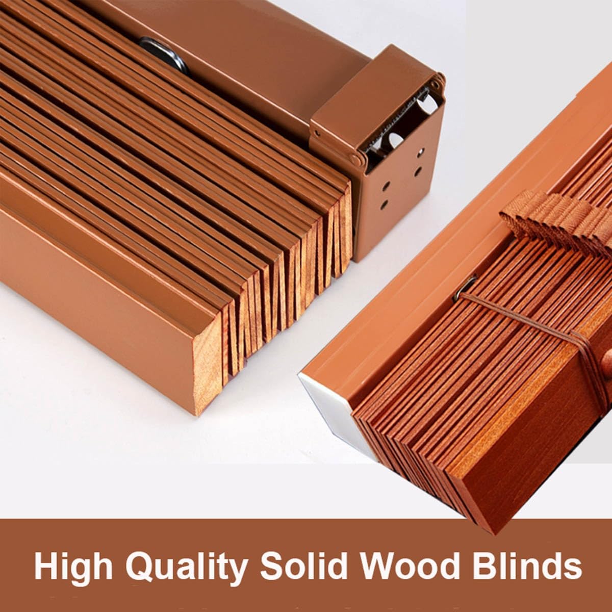 Wood Blinds for Indoor Windows, 2" Slats Faux Wooden Blinds, 22" 30" 35" 40" 42'' 46'' 48'' 50" 55" 66" 70" 75" Blackout Horizontal Window Shades, Cordless Privacy Blind for Bedroom,Living Room(Brown)
